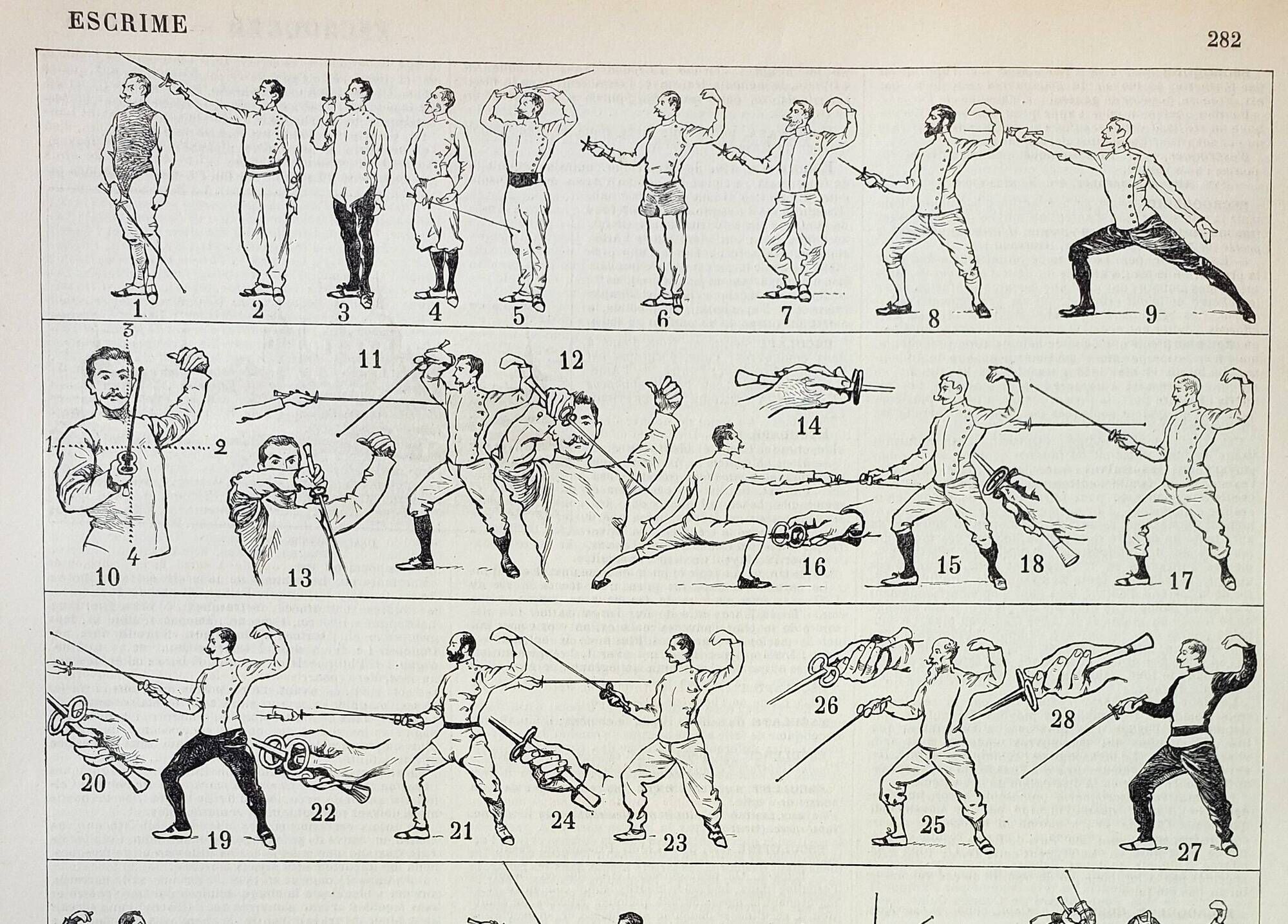 Old engraving 1898, Fencing, combat, sport, sword • Original and vintage lithograph