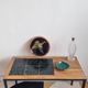 Table basse vintage rotin carreaux 
