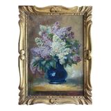 Painting "Bouquet of Lilac" signed G. Beaudouin late nineteenth + frame