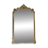 Gold leaf mirror with pediments, 219/131cm, overmantel.