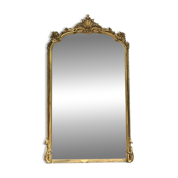 Miroir à frontons 219/131cm doré à la feuille, trumeau de cheminée