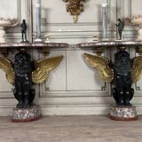 Pair of marble and bronze console tables, Italy, circa 1930