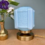 Vintage art deco globe table lamp in blue opaline