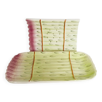 Barbotine earthenware asparagus dish