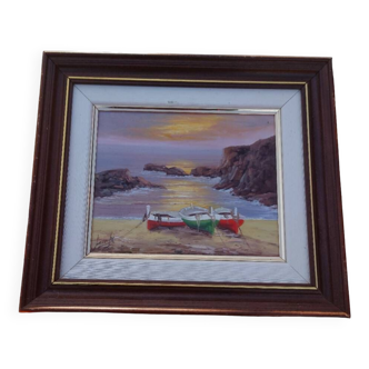 Oil on canvas signed - Seaside