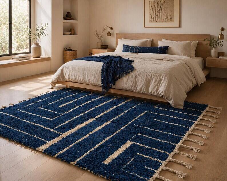 Beni Ourain rug in pure wool, handmade with traditional craftsmanship, 2/3 m.