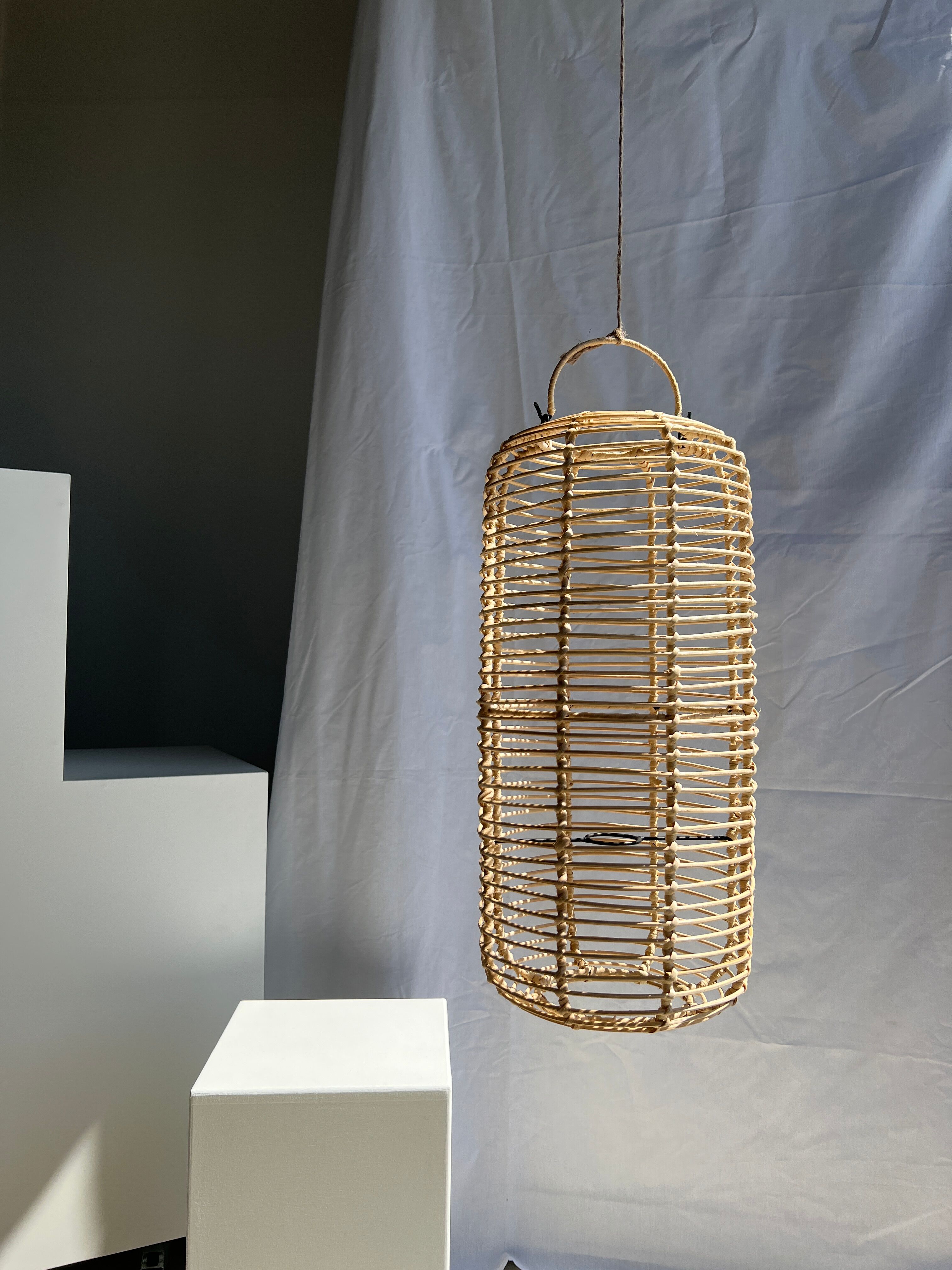 Large lantern-shaped rattan pendant lamp H50 D24