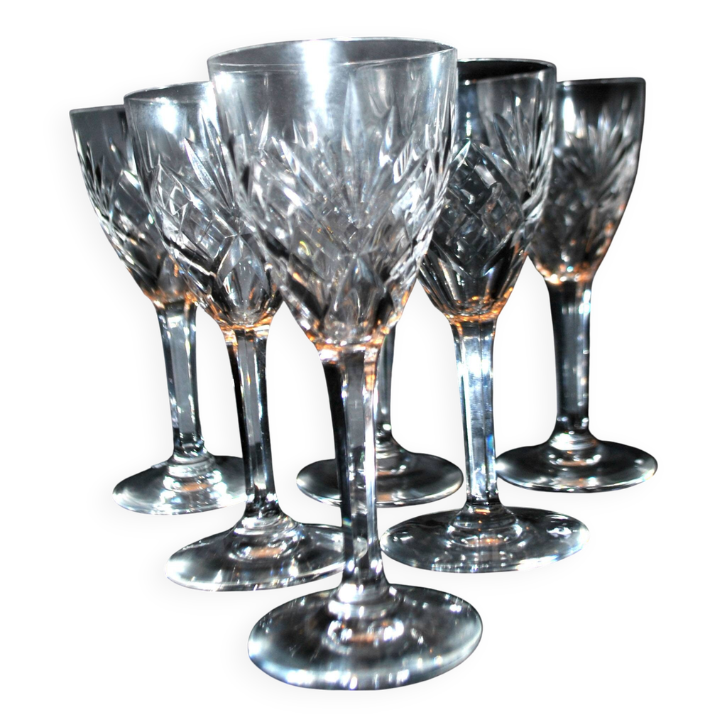 Série De 6 Verres à Pied CHANTILLY En Cristal Signés Saint-Louis - Hauteur 14 Cm