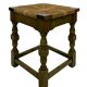 Vintage wooden stool straw seat 70s minimalist design in green
