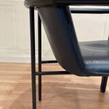 Set of 4 designer leather and metal armchairs.