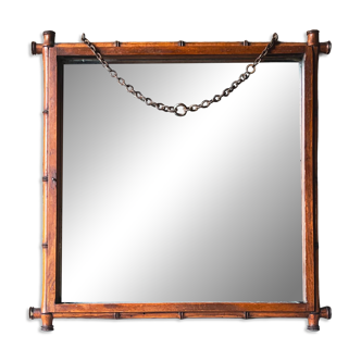 19th-century French chinoiserie-style mirror with a bamboo frame