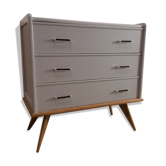 Commode vintage pieds compas grise