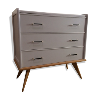 Commode vintage pieds compas grise