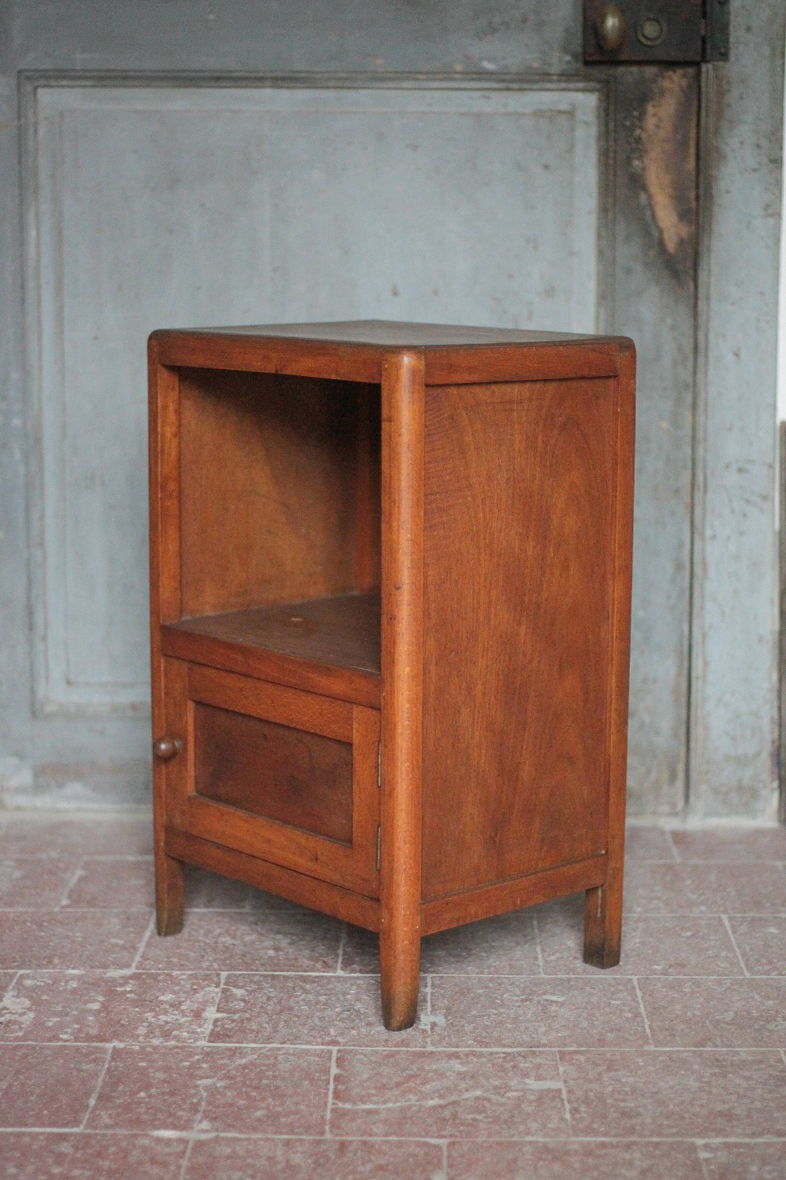 Wooden bedside table with compartment, reconstruction period.