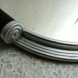 Plateau rond Art Déco, miroir et tour aluminium, 2 poignées bois