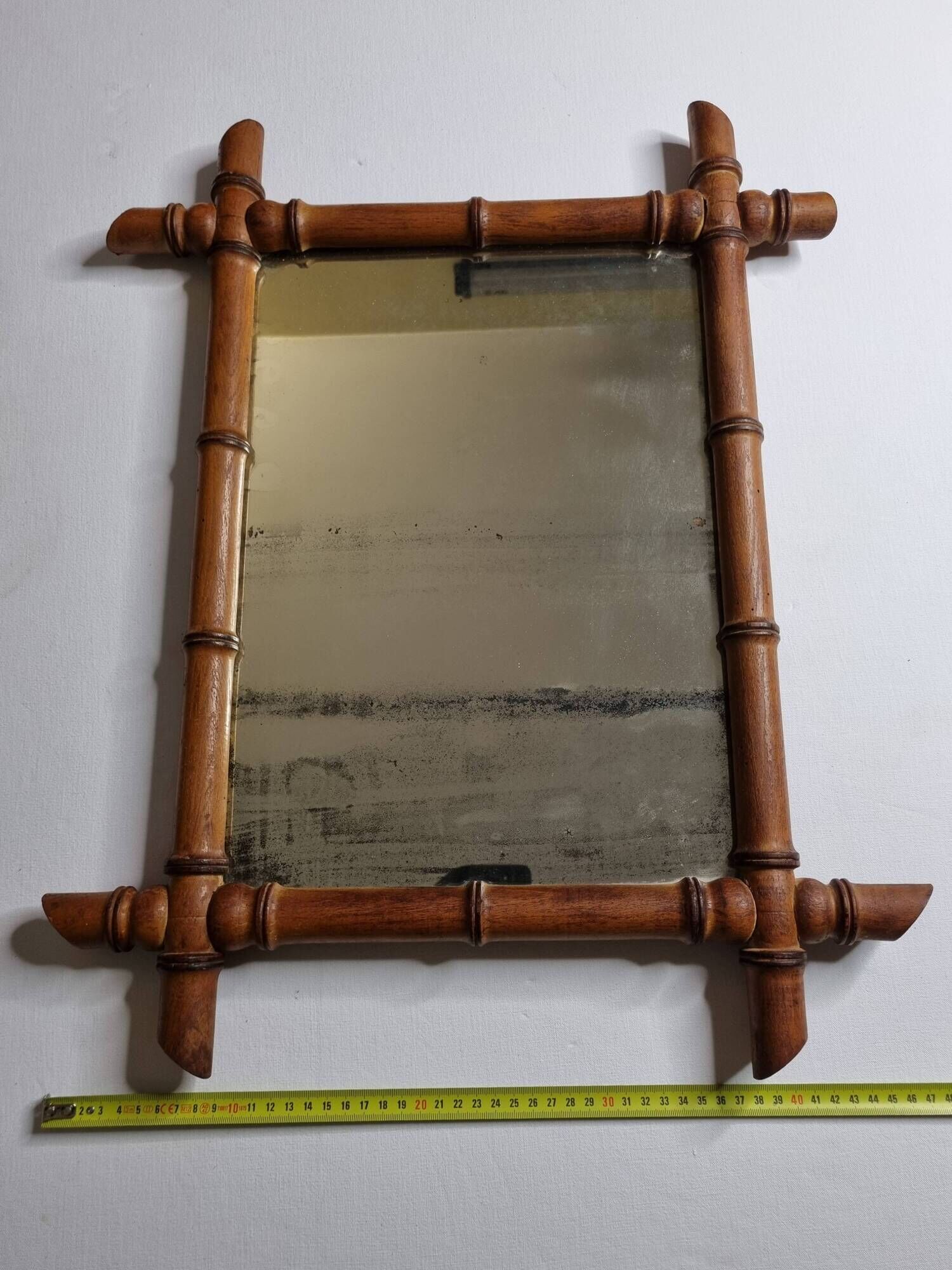 Turned wooden mirror in imitation of bamboo, mid-century, 47 cm x 59 cm