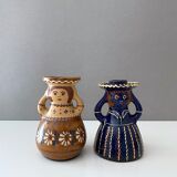 2 vintage ceramic candle holders, woman candle holder, country style, retro candle holder