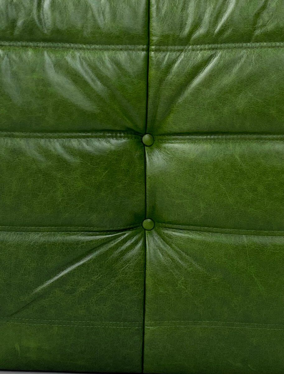 Togo lounge chair in forest green leather attributed to Michel Ducaroy for Ligne Roset