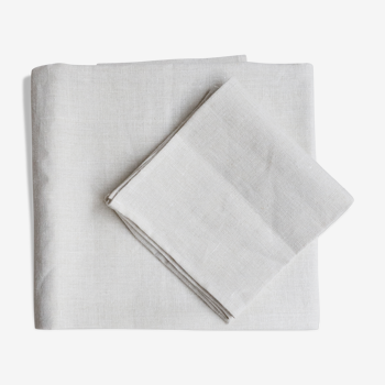 Nappe et serviettes en lin upcyclées beiges unies