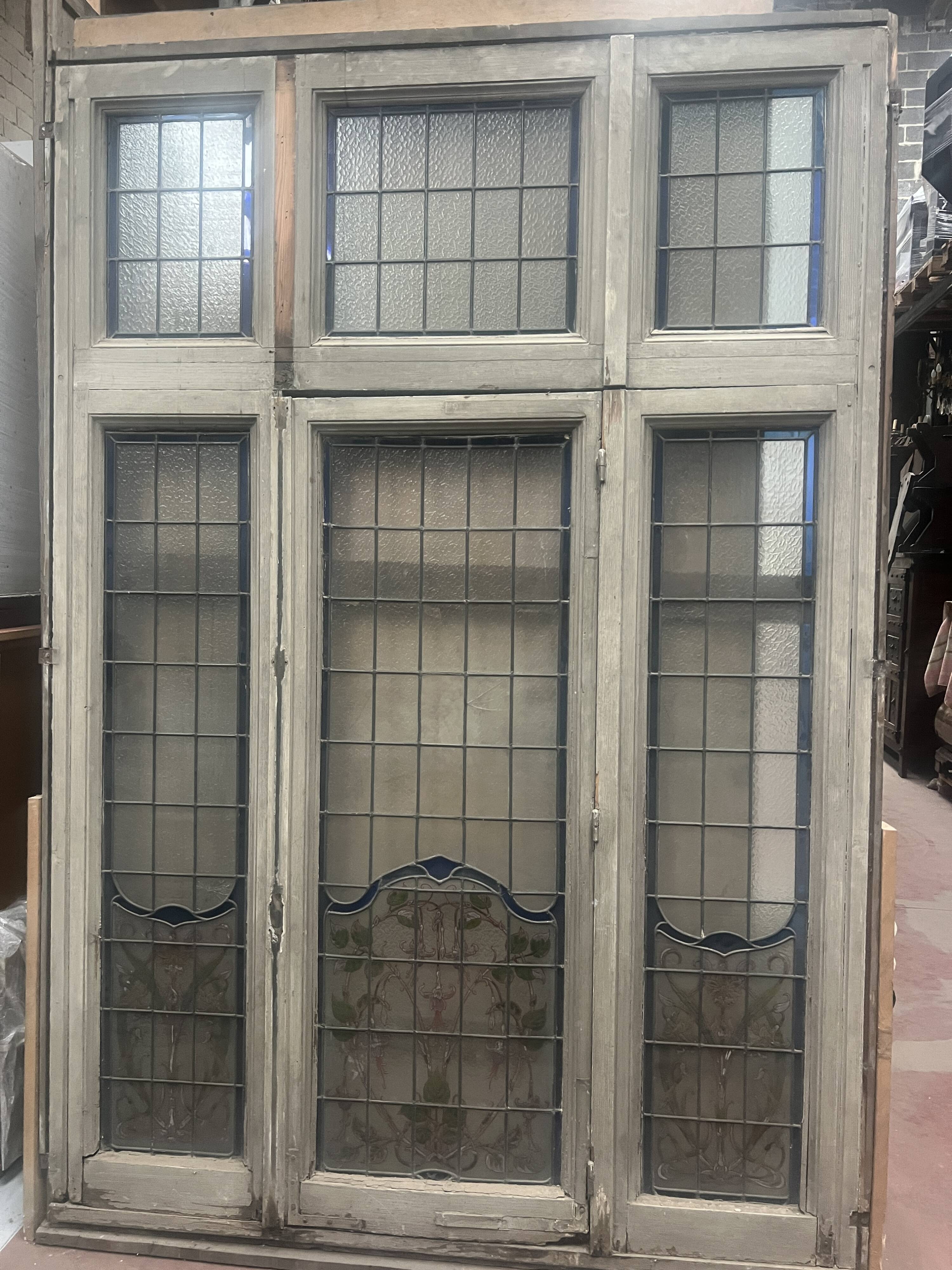 Art Deco stained glass transom window, circa 1900, 20th century