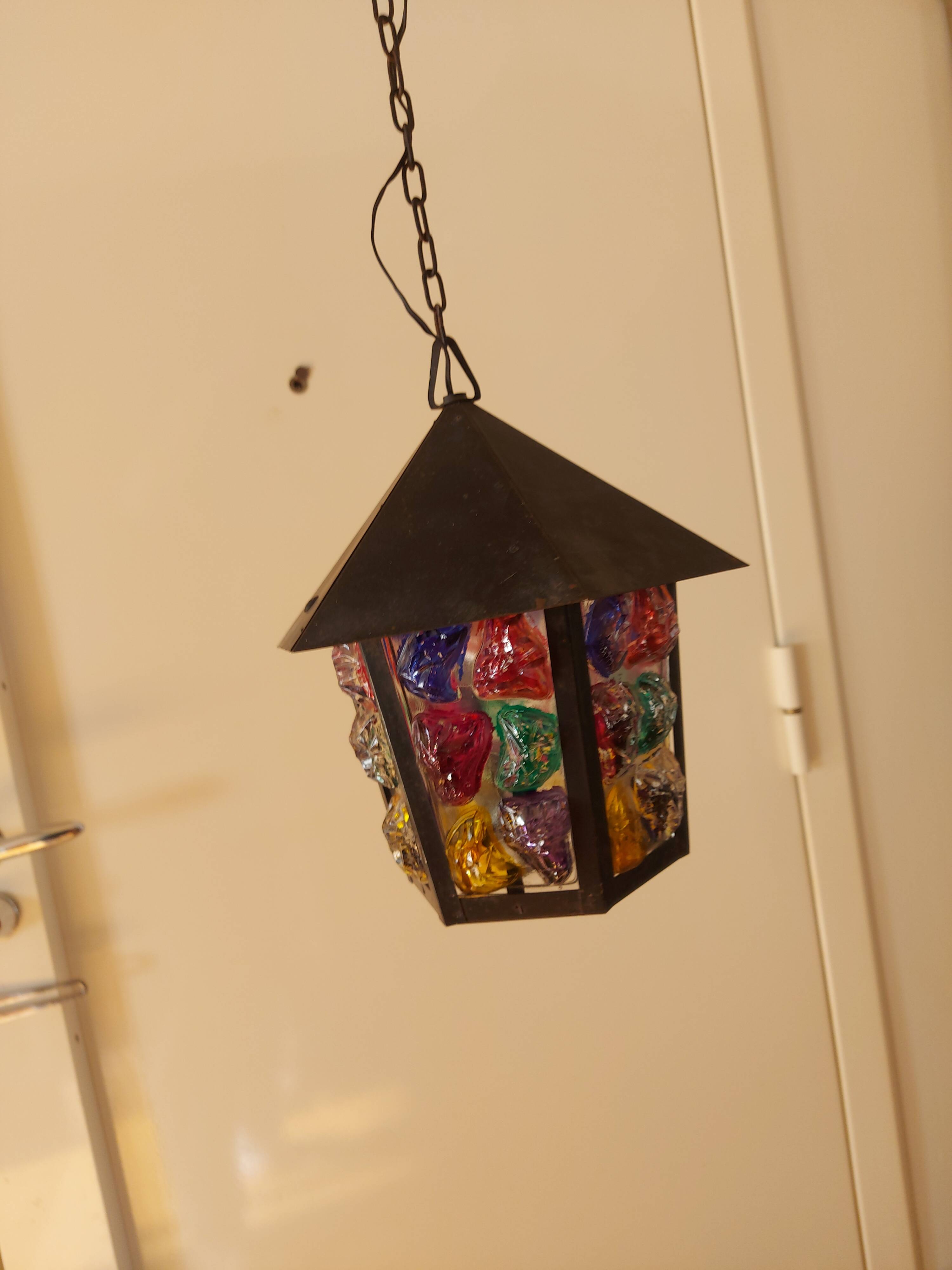 Pendant light, stained glass vestibule lantern