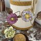 Lamp, Capodimonte, porcelain flowers, polychrome, brass leaves, cherry marble base, lampshade