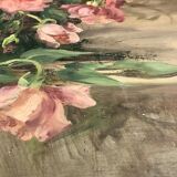 François Félix Roubaud Still life oil on wooden panel bouquet roses peonies XIX