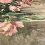 François Félix Roubaud Still life oil on wooden panel bouquet roses peonies XIX
