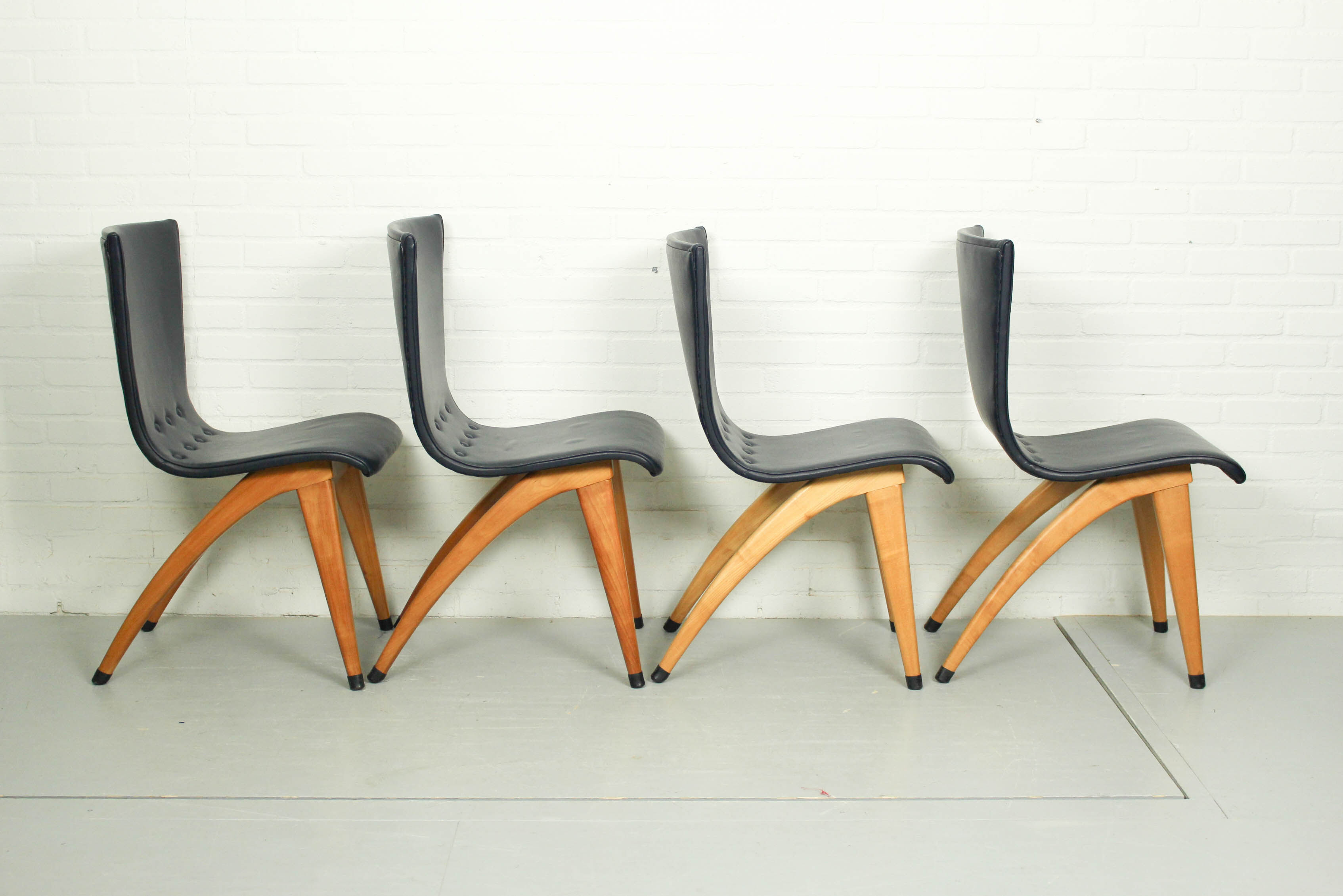 Set of 6 Cor van Os leatherette dining chair model Swing, 1960s