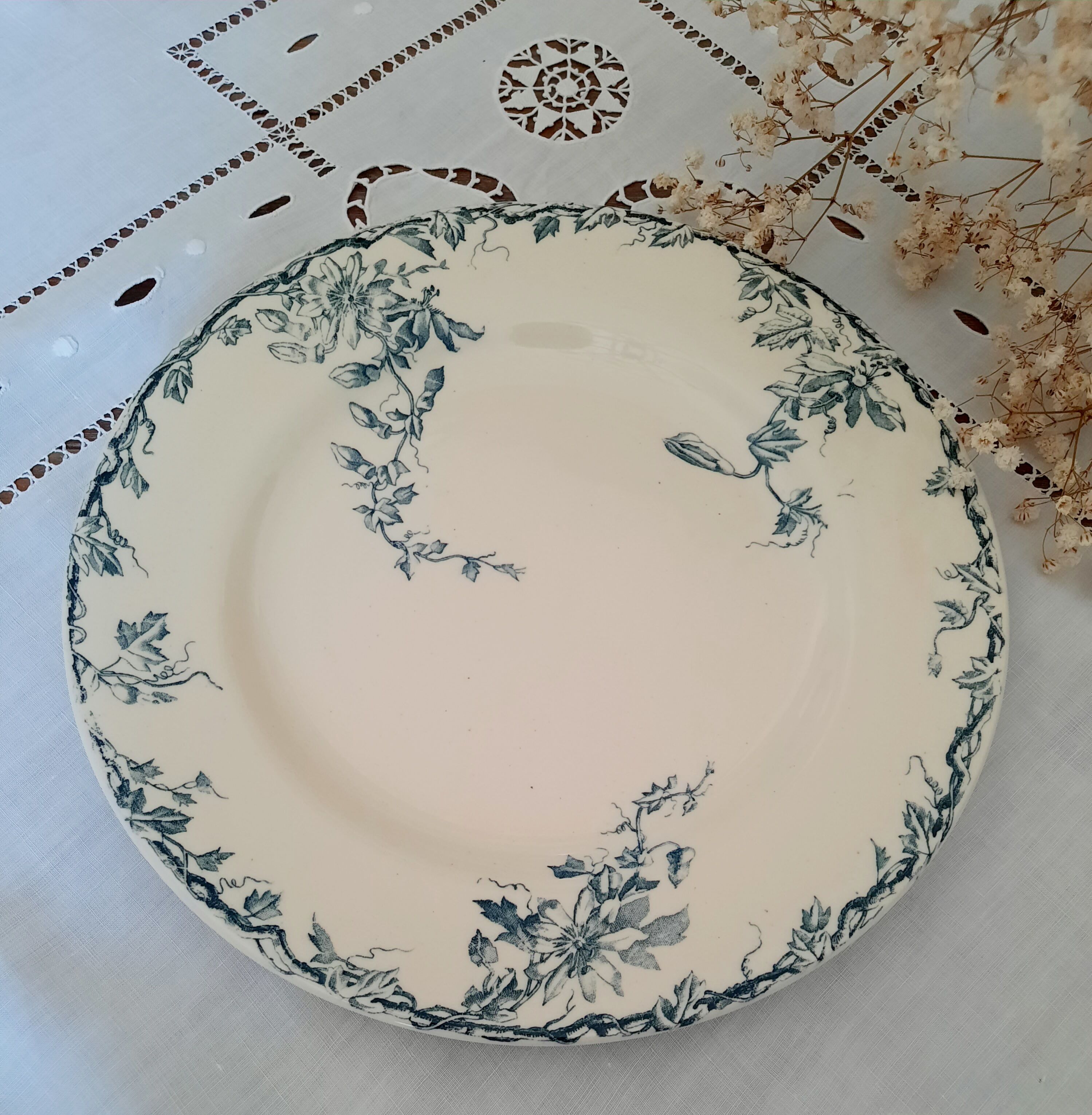 6 old flat plates mismatched iron earth