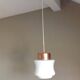 suspension en opaline blanche et metal cuivré, années 60-70