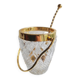 Seau à glace en cristal taillé du milieu du siècle Val Saint Lambert avec détails dorés et cuillère