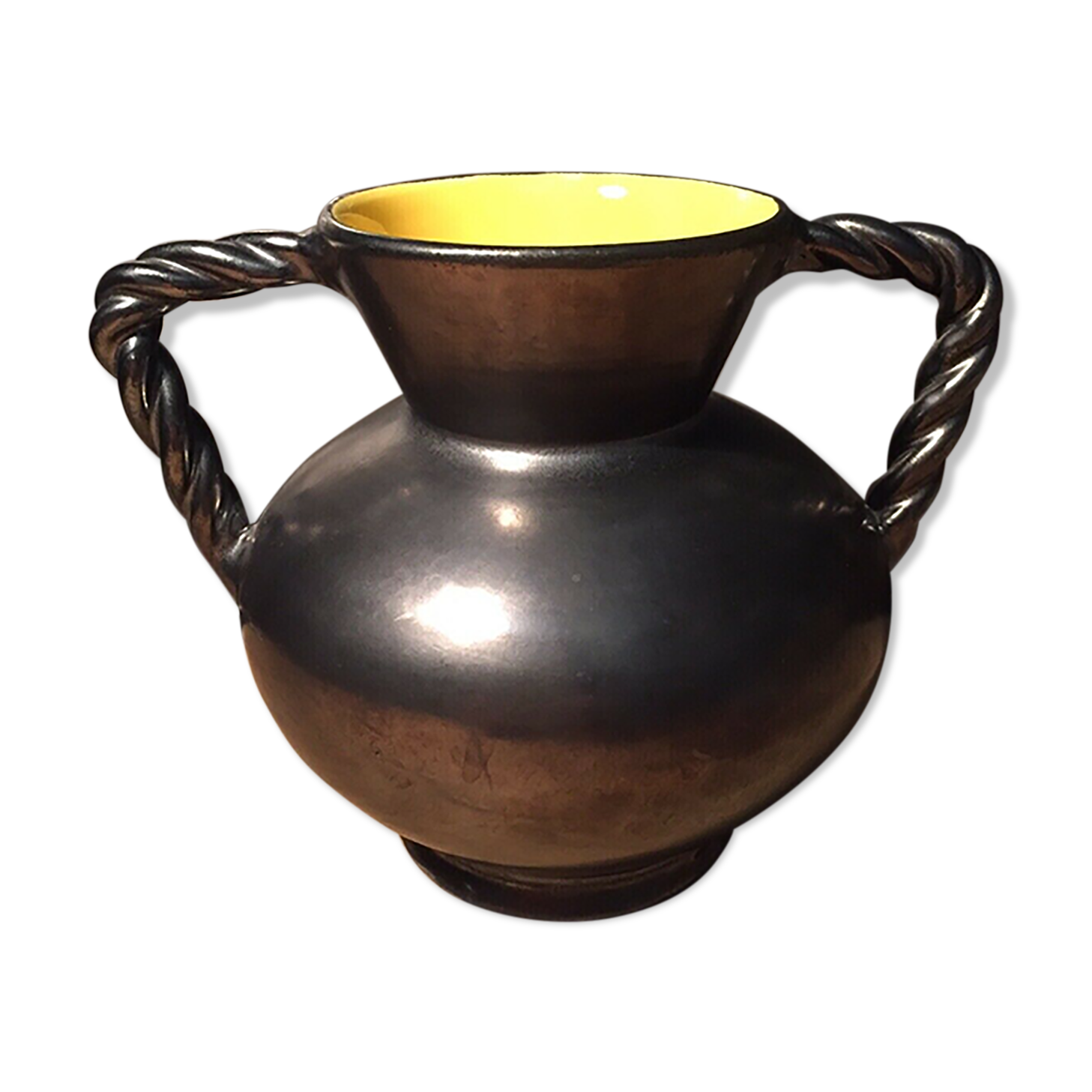 Iridescent black and yellow ceramic vase