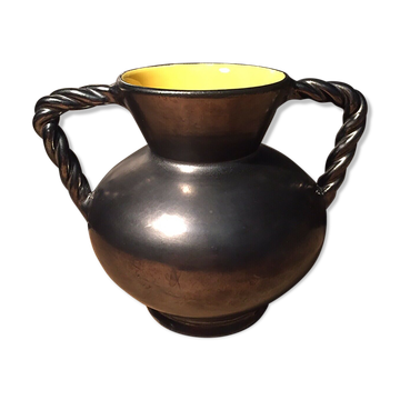 Iridescent black and yellow ceramic vase