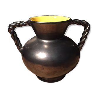 Vase en céramique noir irisé et jaune