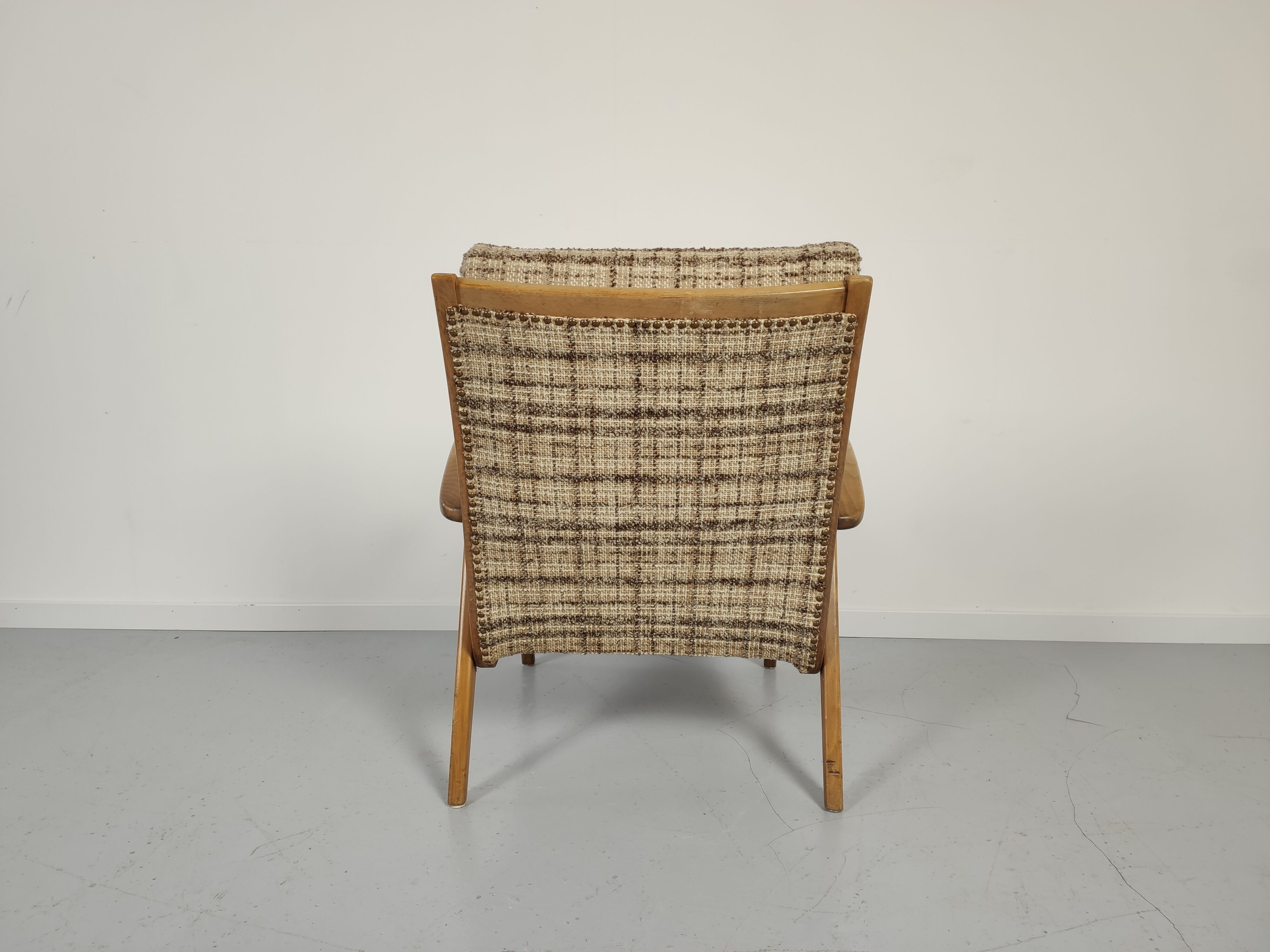 Paire de fauteuils vintage bois tissus 1960s