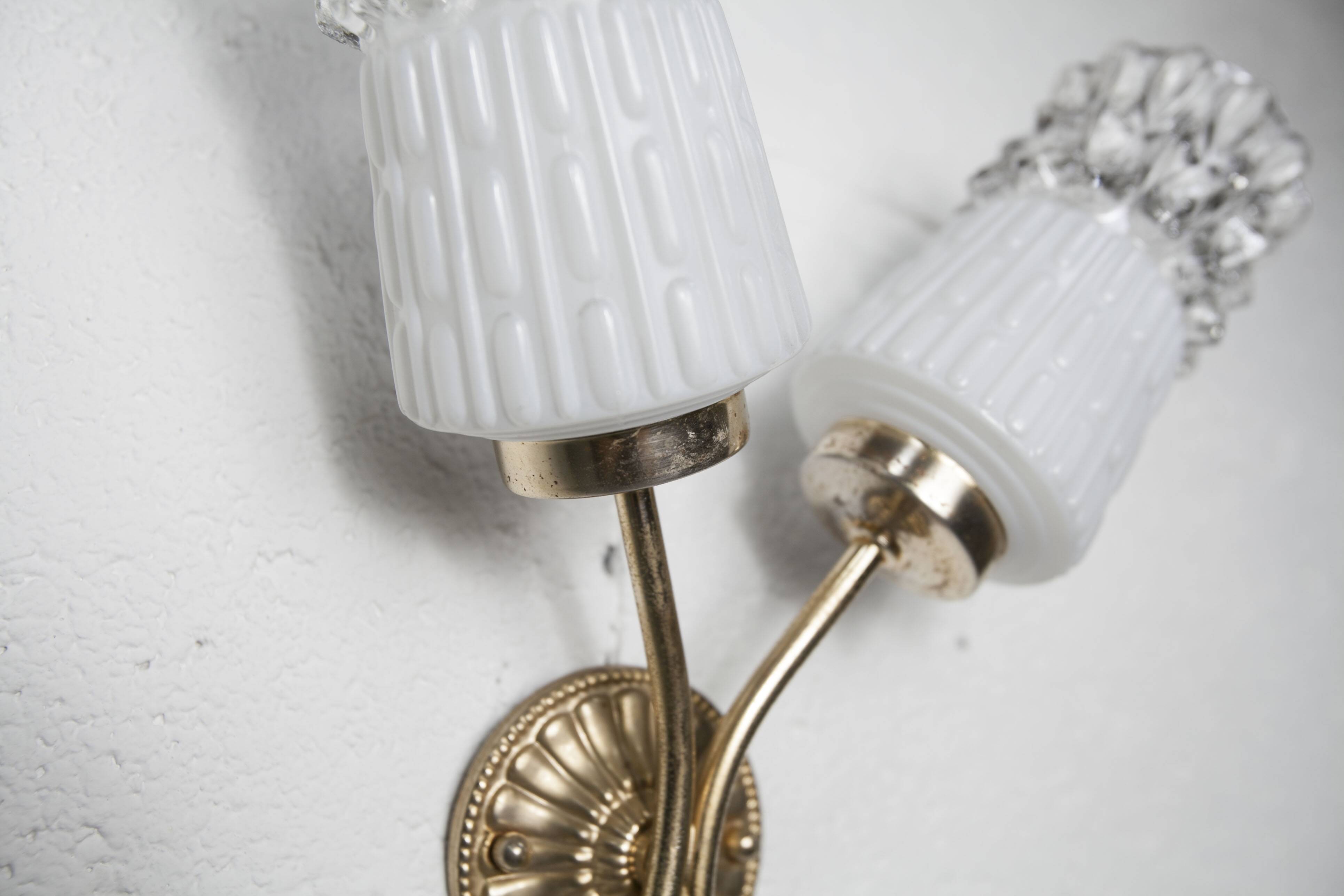 Pair of brass and glass wall lights 1960
