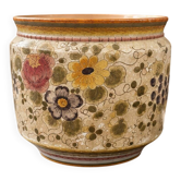 Large Italian Hand-Painted Ceramic Jardinière with Floral and Grape Motifs,