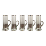5 vintage shot, liqueur, digestive glasses, with transparent glass handle engraved with a rose