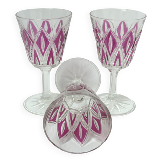 3 red wine glasses VMC Reims Harlequin rose