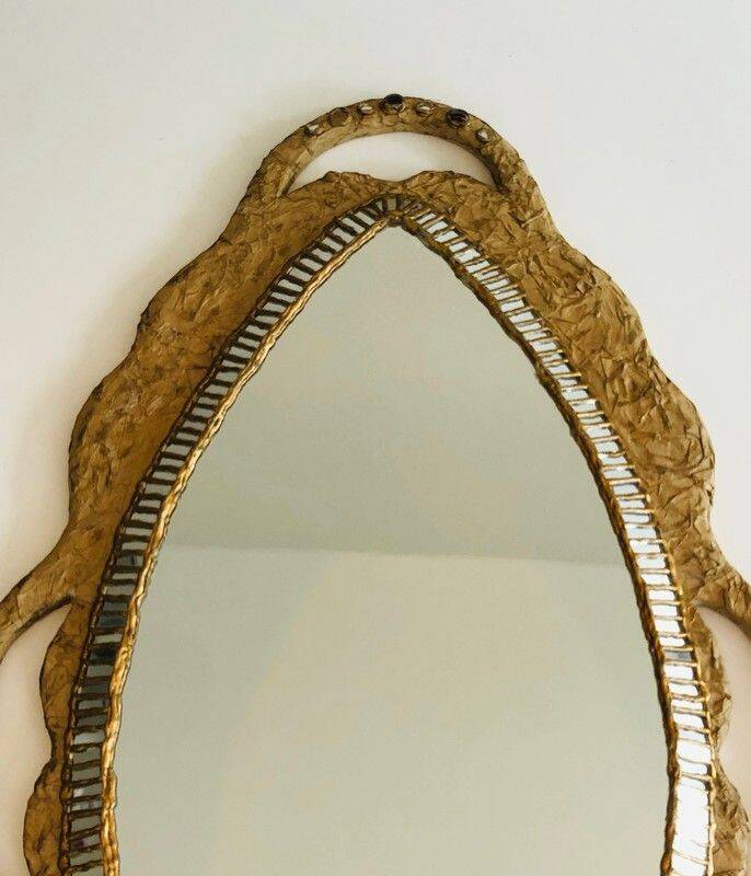 Large papier-mâché mirror, inlays and mirror marquetry.