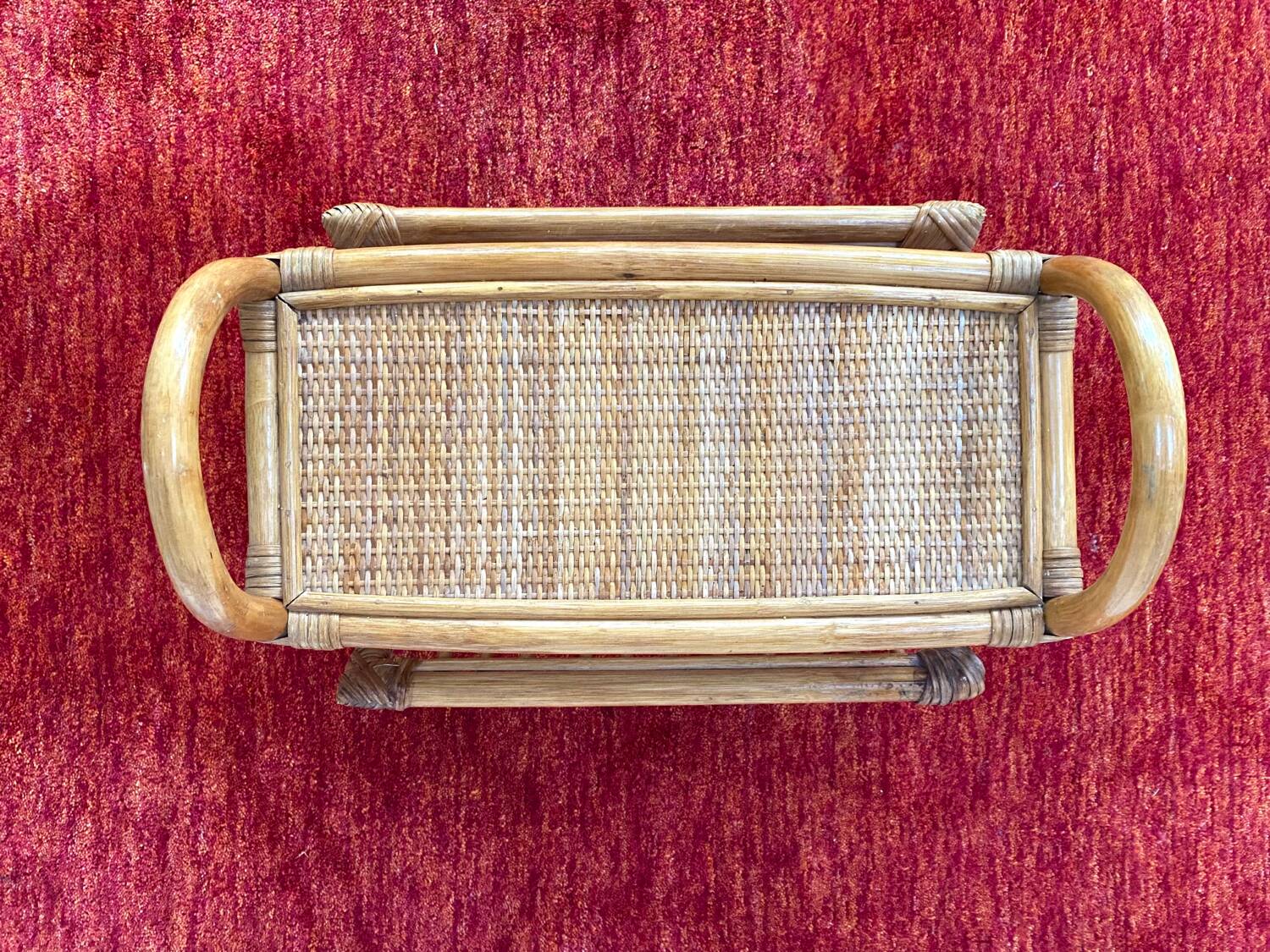 Magazine rack / Bamboo rattan side table from the 70s
