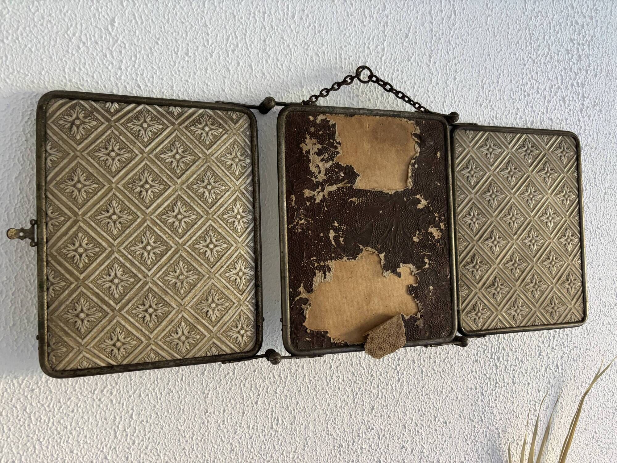 Vintage 1930s triptych barber mirror in ivory faux leather Art Deco - 27 x