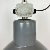 Grey industrial aluminium pendant lamp from polam wilkasy, 1960s