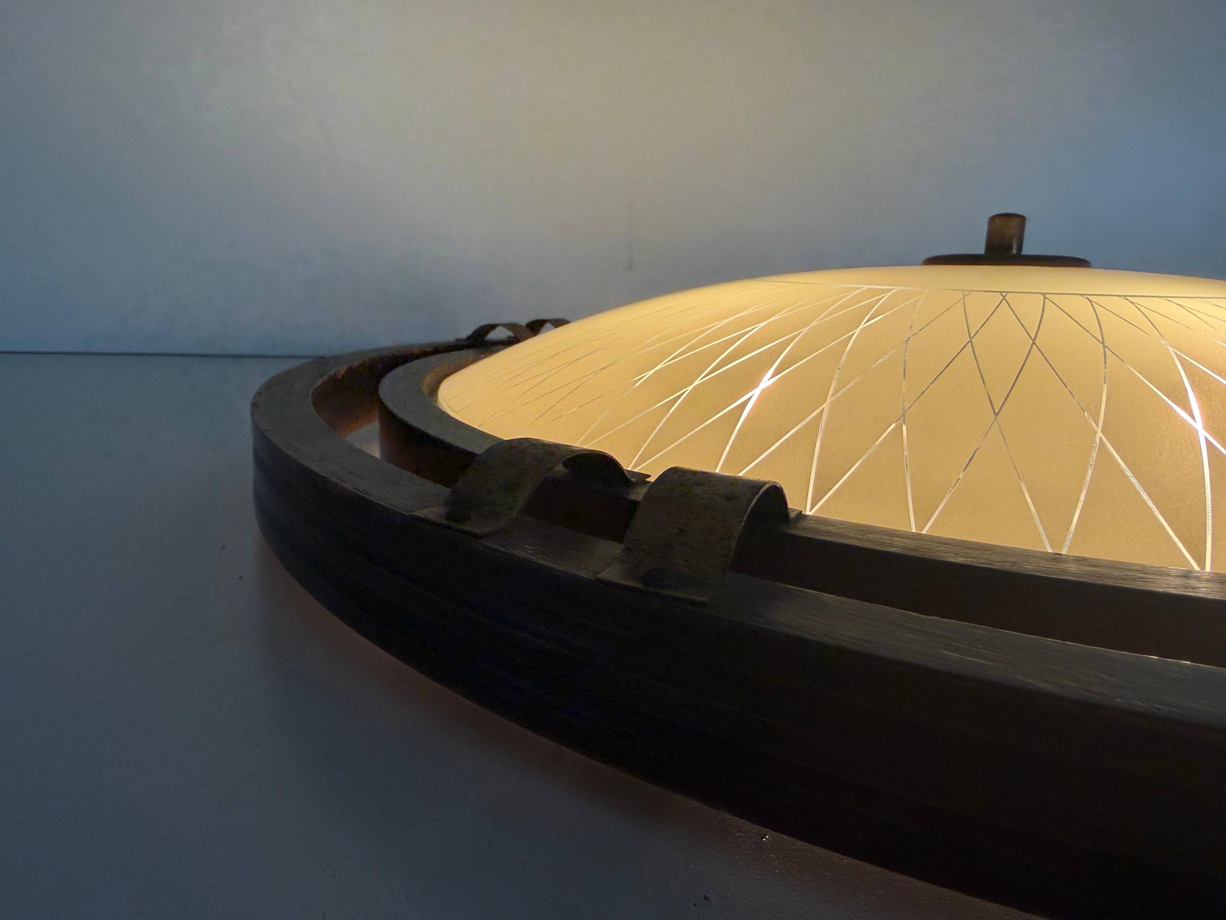 Mid-century wooden and glass framed ceiling light, 1950s, Germany