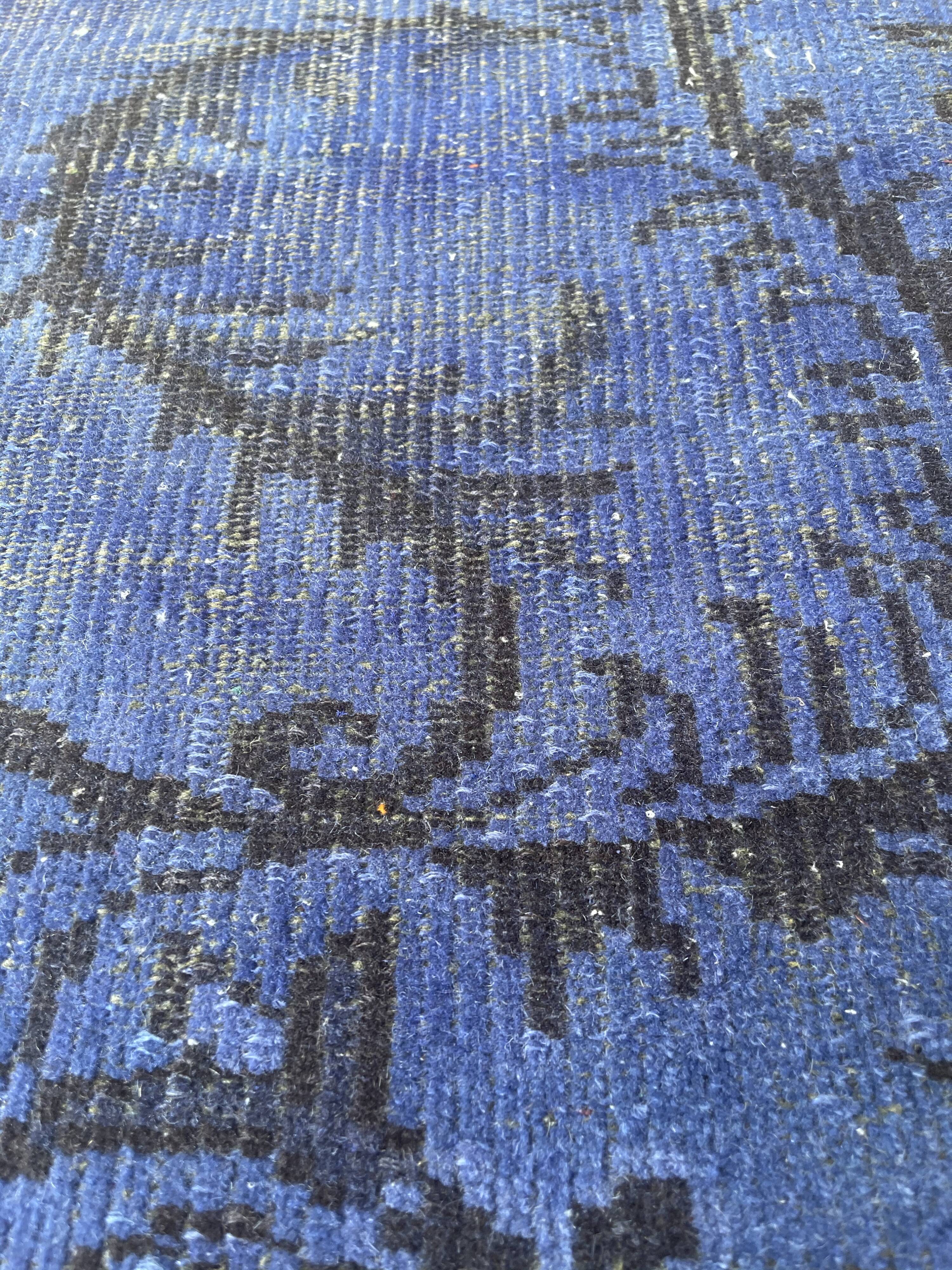 Distressed Turkish Narrow Runner 217 x 65 cm Wool Vintage rug, Over-dyed Blue