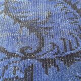 Distressed Turkish Narrow Runner 217 x 65 cm Wool Vintage rug, Over-dyed Blue