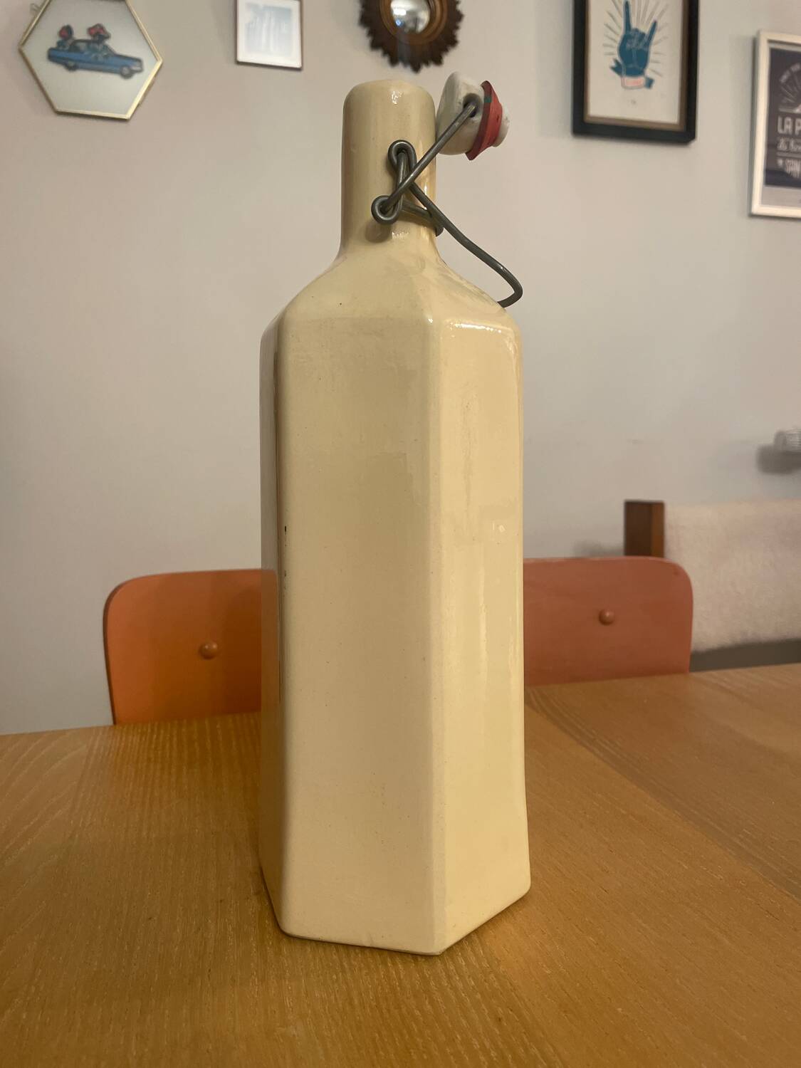 Vintage cream stoneware bottle vase
