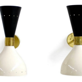 Pair wall lamps moonlight white & black