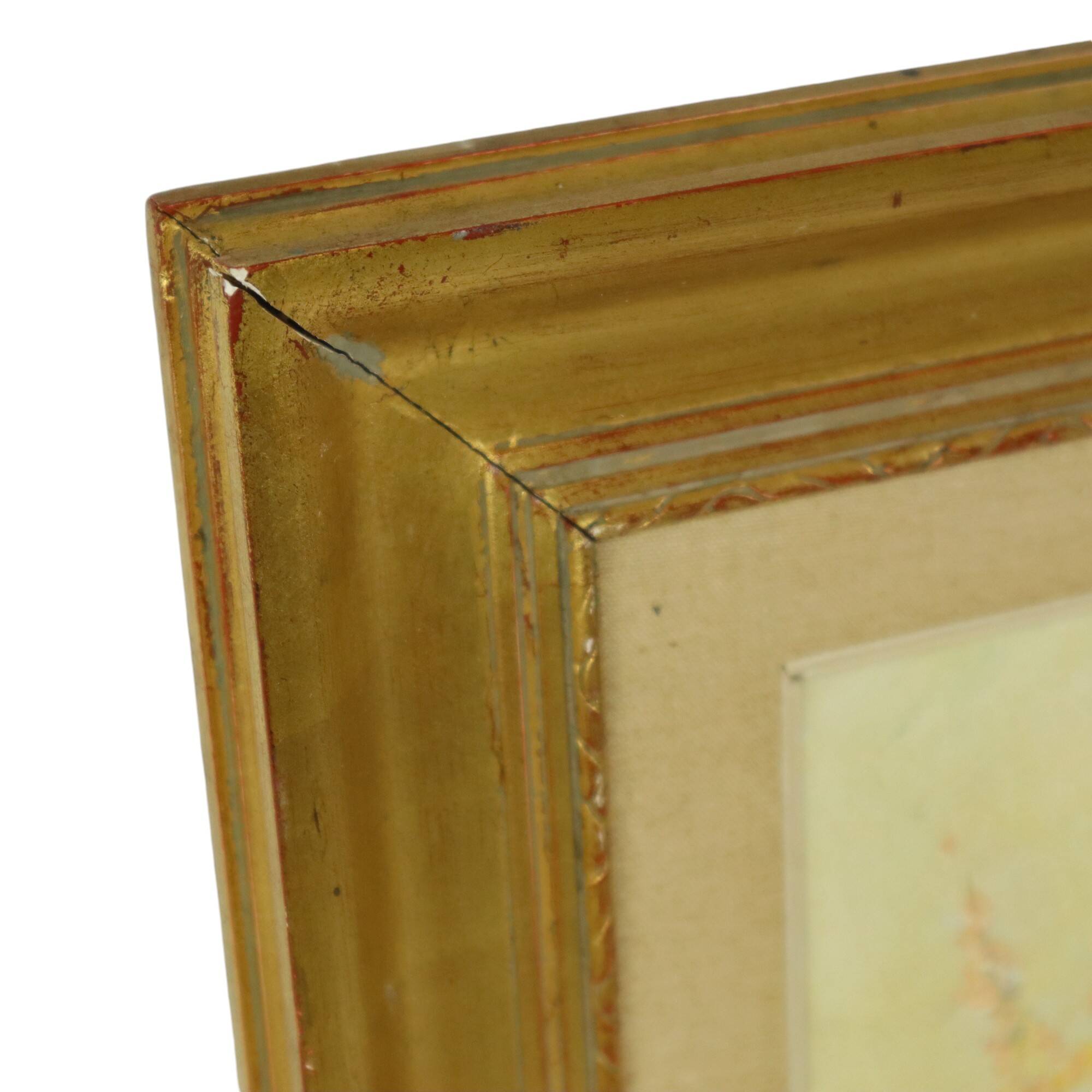 Still Life Flowers Painting Canvas Gold Frame Signed 1970